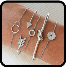Silver 5pcs Bracelet Set