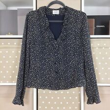 Caroline Charles Silk Blouse Top Size 14 ** Blue Spot Ruffle Vintage 80s Lined