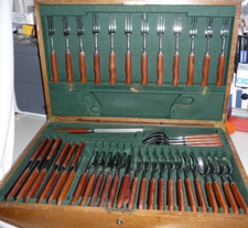 Cutlery stainless steel & teak handles 58 piece EXL GEO. WOSTENHOLM  6 person G0