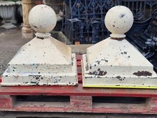 Pair Of Victorian Reclaimed Cast Iron Gate Post Ball Pillar Pier Caps