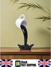 Floating Coffee Cup Sculpture Black Pour Resin Ornament Kitchen Cafe Decor Gift