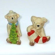 2 VINTAGE MINATURE / TINY CUTE TEDDY BEAR FIGURES FROM CHRISTMAS CRACKERS