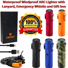 Electric Dual Arc Windproof Lighter Plasma USB Rechargeable Flashlight Lanyard