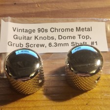 Vintage 90s Chrome Metal Guitar Knobs Dome Top Grub Screw #1 P Bass Tele Etc