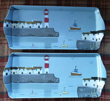 2 X LIGHTHOUSE HARBOUR THEME SANDWICH SERVING TRAYS 38.5 CM X 16.5 CM