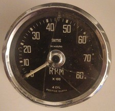 Smiths 4 Cylinder Positive Earth 80mm Vintage Rev Counter Square Numbered - Read