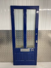 Reclaimed Edwardian Blue painted Glazed wired glass Front door