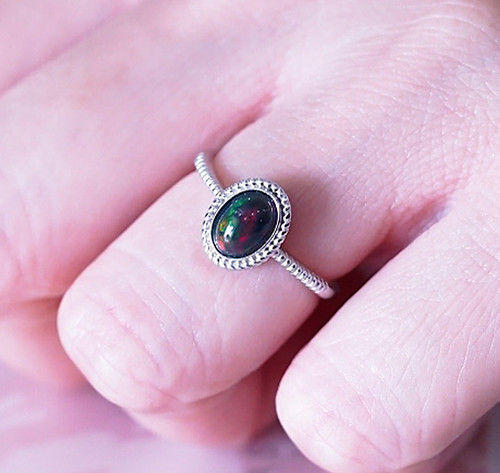 Natural black opal oval - black,