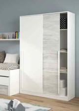 Shilton Artic White White Oak Effect 120cm Small Narrow Sliding 2 Door Wardrobe