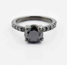 3.40 Ct Black Diamond Ring In Black Gold Finish Great Shine AAA Certified !