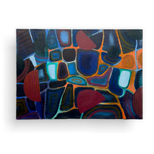 LARGE British Oil Painting on Canvas, Vintage Abstract, Rare, Dated Verso 1972.