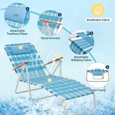 Folding Webbing Chaise Lounge Chair, 5 Adjustable Position Portable Blue