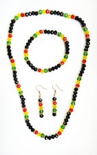 Jamaica Rasta Red Gold Green Black Necklace Earrings Bracelet