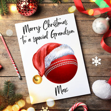 Personalised Cricket Christmas card for Grandson, Cricket Christmas card