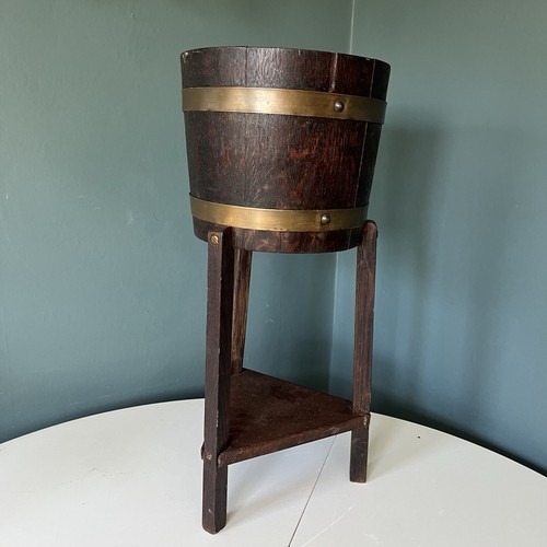 Antique oak jardiniere plant - antique,