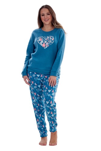 Ladies fleece pyjamas printed - fleece,