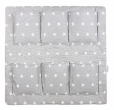 COT TIDY ORGANISER BED NURSERY HANGING STORAGE 6 POCKETS Small Stars On Grey