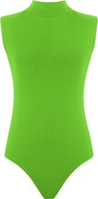 Ladies Sleeveless Leotard High Polo Neck Plain Bodysuit Stretchy T-Shirt Top