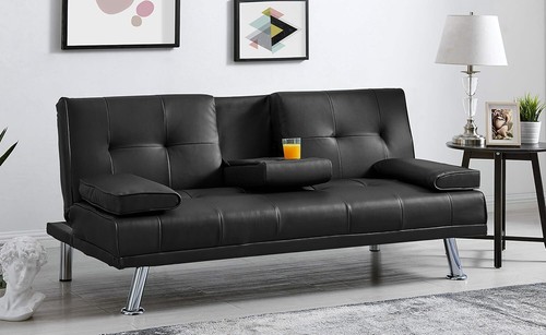 Sofa bed faux leather with - sofa,