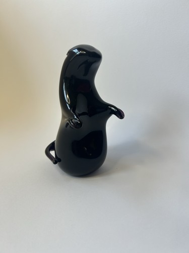 Vintage black art glass otter - glass,
