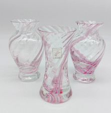 Caithness Flamenco Posy Vase Vases x3 Pink Swirl Small Vintage 11.7cm