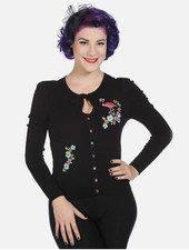 Black Vintage 50s Rockabilly Pinup Retro Floral Flamingo Cardigan - Size Medium
