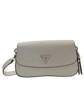 Guess Cordelia Shoulder Bag White Faux Leather Black & Silver Tone Detail