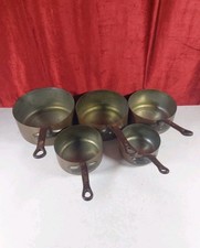 Set Of 5 Vintage French Copper Pans With Riveted Iron Handles