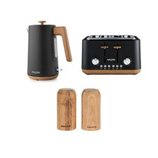 Salter Toronto Kettle, Toaster & Mill Set – Fast Boil, 4-Slice, Wood Shakers