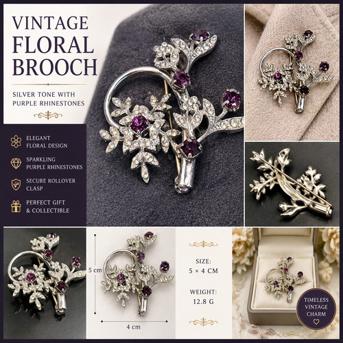 Vintage silver tone - silver, floral