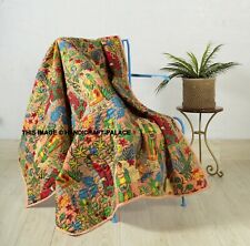 Kantha Quilt Throw Handmade Cotton Indian Bed Sofa Blanket Peach 70"