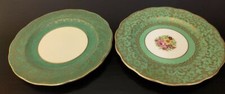 George Jones crescent china Mixed Pair Green Gilt Side Plates