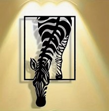 30cm X 17cm  ZEBRA Metal Wall Art Minimalist Glasses Abstract Animal BN