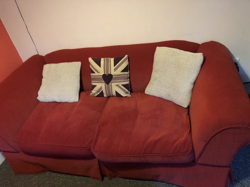 Three seater red fabric - three,