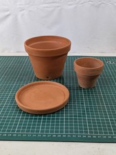 2x Terracotta Plant Pots Drainage Holes & Saucer Small Medium Rustic Cottage 