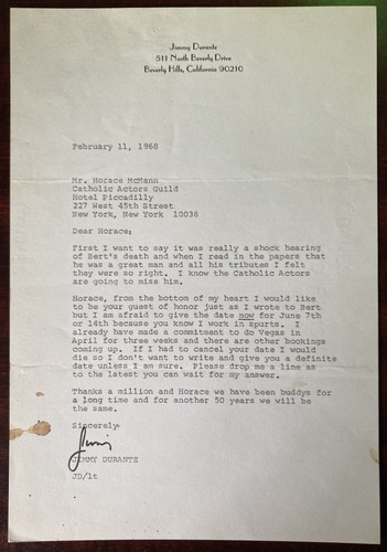 Jimmy durante typed letter - -,