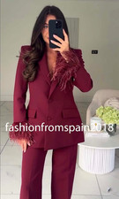 ZARA NEW WOMAN FITTED FEATHER CUFF BLAZER JACKET BURGUNDY XS-XL 2167/001/800 681