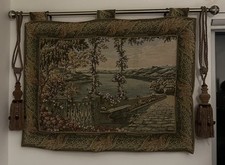 Vintage French Tapestry Garden Lake Como Terrace Wall Hanging 46x34in and