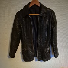 VINTAGE 70S SPINNEY Black Real Leather Jacket Coat UK 12 Mod Retro Longline