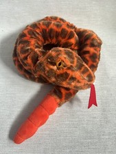Orange Rattle Snake Soft Toy Plush Cuddly Animal Rattle Sound Tail Nature Planet