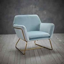 CHARLES VELVET BLUE ARMCHAIR GOLD LEGS OCCASIONAL SEAT