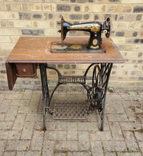Vintage Singer Treadle Sewing Machine With Drawer Wooden Table For Parts