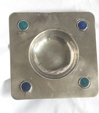 Antique Arts And Crafts Movement Pewter Enamel Carbachon Trinket Tray