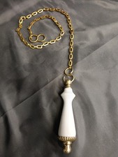 CERAMIC & BRASS HIGH LEVEL CISTERN LOO PULL / TOILET PULL, CHUNKY BRASS CHAIN