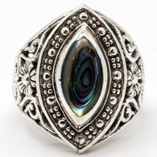 Abalone 925 Sterling Silver Ring Paua Shell Natural Organic Gem Bling Size L-S.