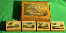 Old Antique Wooden Playing Cards Game Counters * SPA Boxes SCENIC LID PAINTINGS