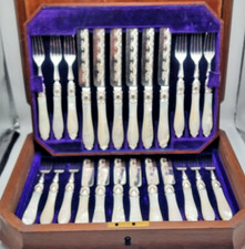 GOOD CASED SET 24 ANTIQUE STERLING SILVER DESSERT CUTLERY BIRMINGHAM 1870