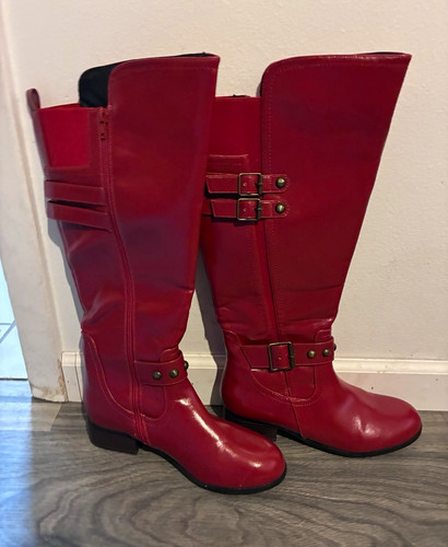 Women red knee high - knee, riding