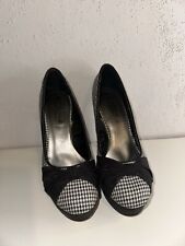NEW LOOK BLACK & WHITE DOG TOOTH & BOW DETAIL HIGH SLIM HEEL SHOES UK SIZE 6