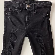 Ladies River Island MOLLY SKINNY Mid Rise Ripped Black Jeans Size 10 R (438D)